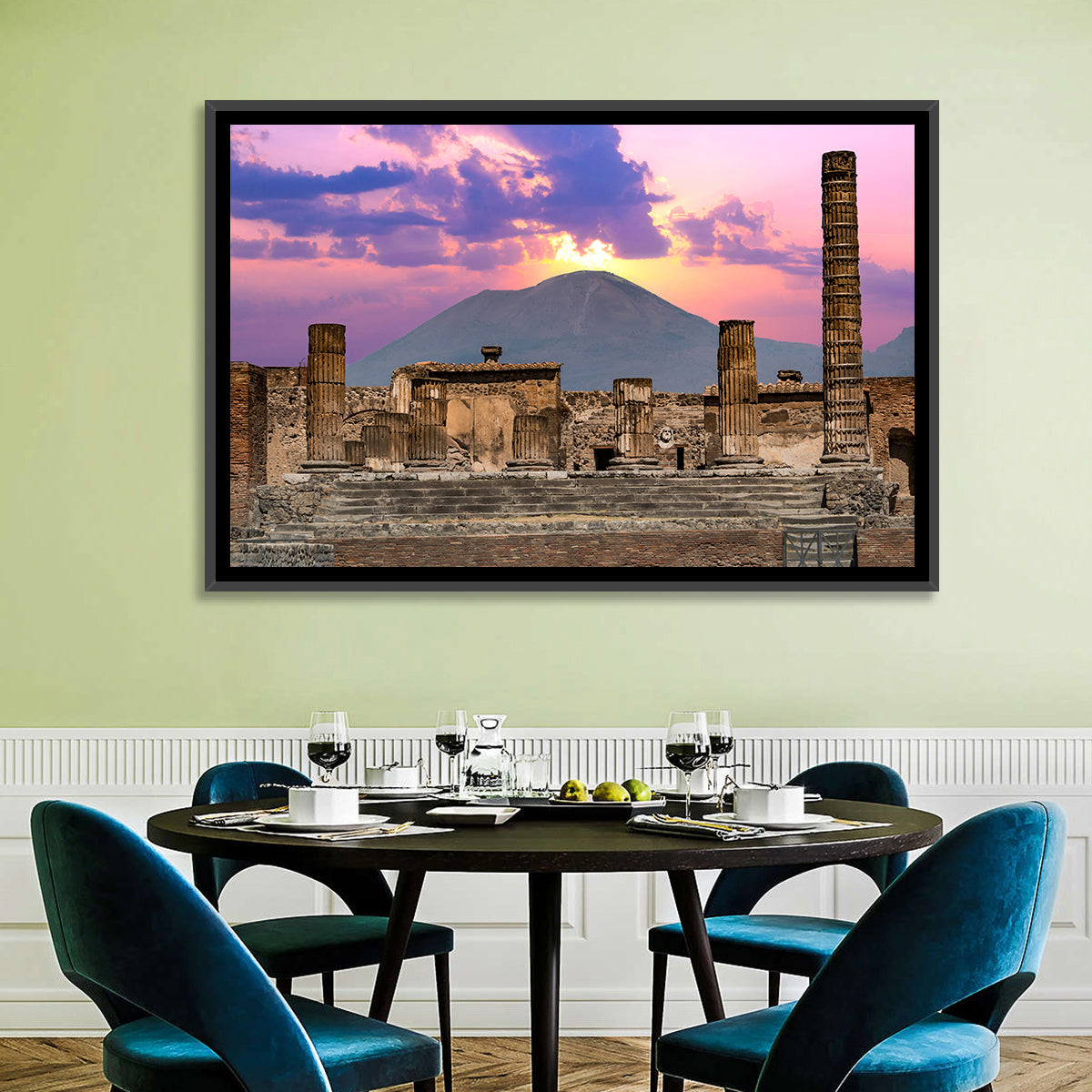 Pompeii Columns at Sunset, Mount Vesuvius Wall Art