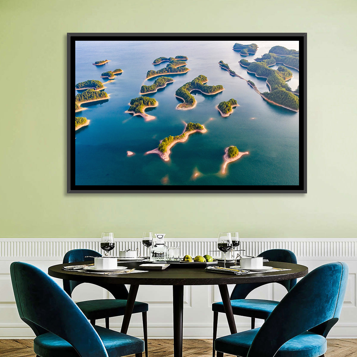Qiandao Lake Aerial View Wall Art in a room, landscape