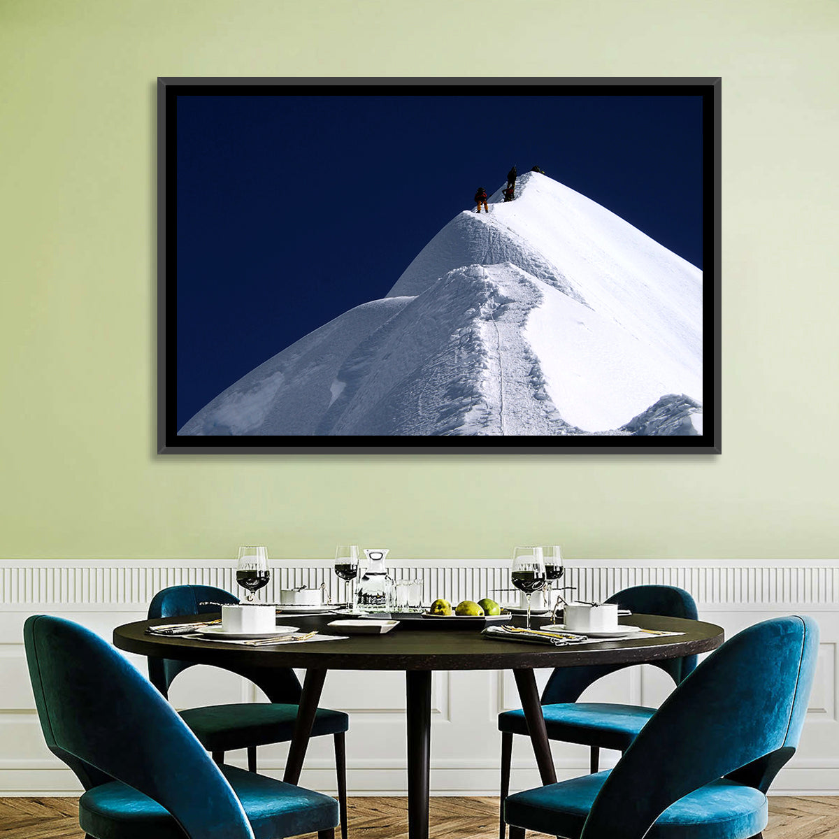 Climbers on a Snowy Himalayan Peak Wall Art in a room, landscape
