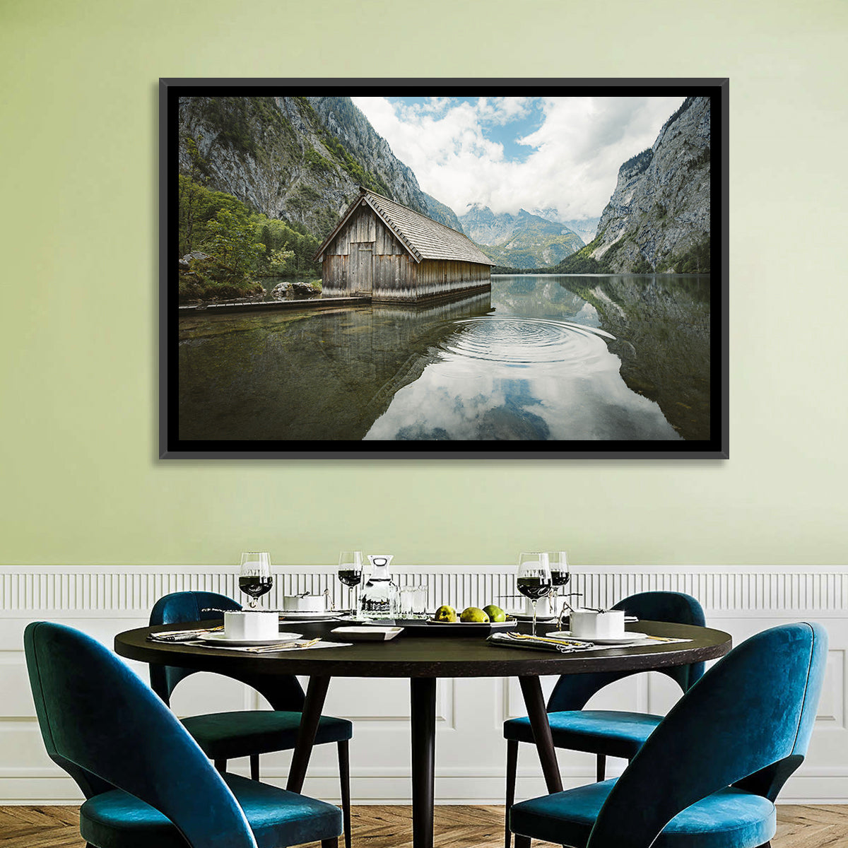 Königssee Boathouse at Obersee Wall Art in a room, landscape
