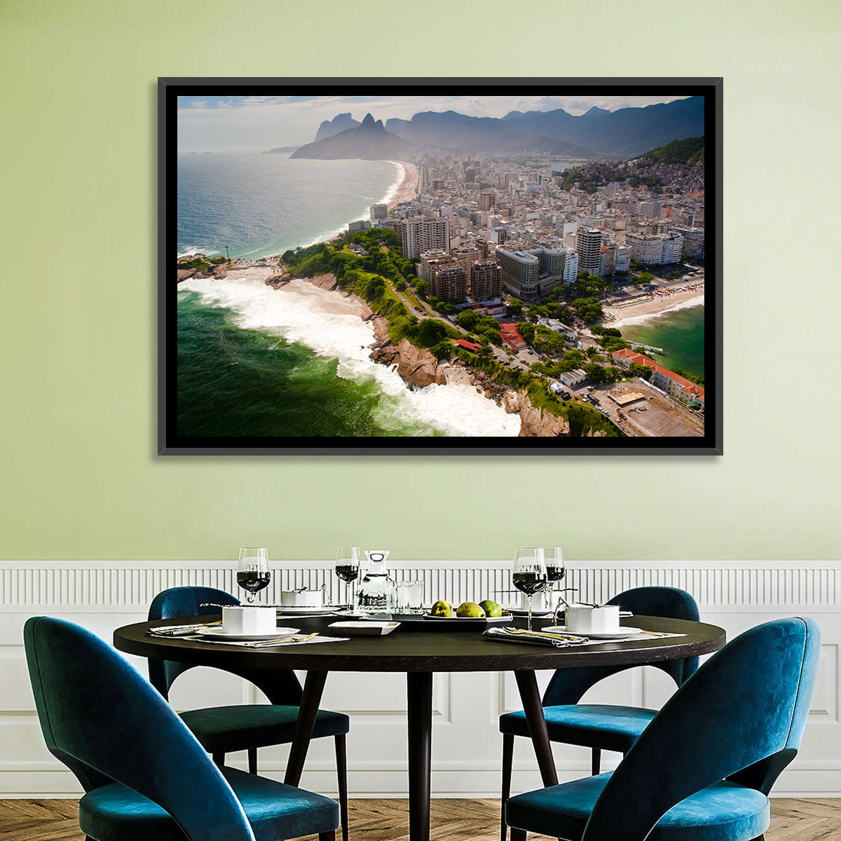 Ipanema Coast Aerial View Wall Art in a room, landscape
