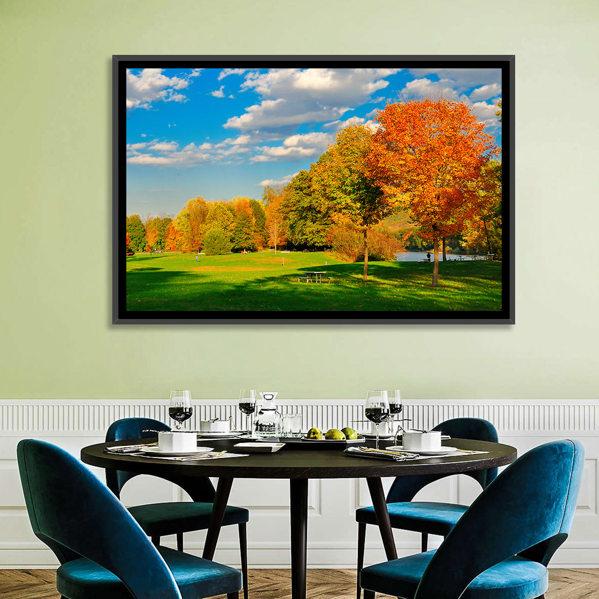 Autumn Trees and Lakeside Lawn Wall Art