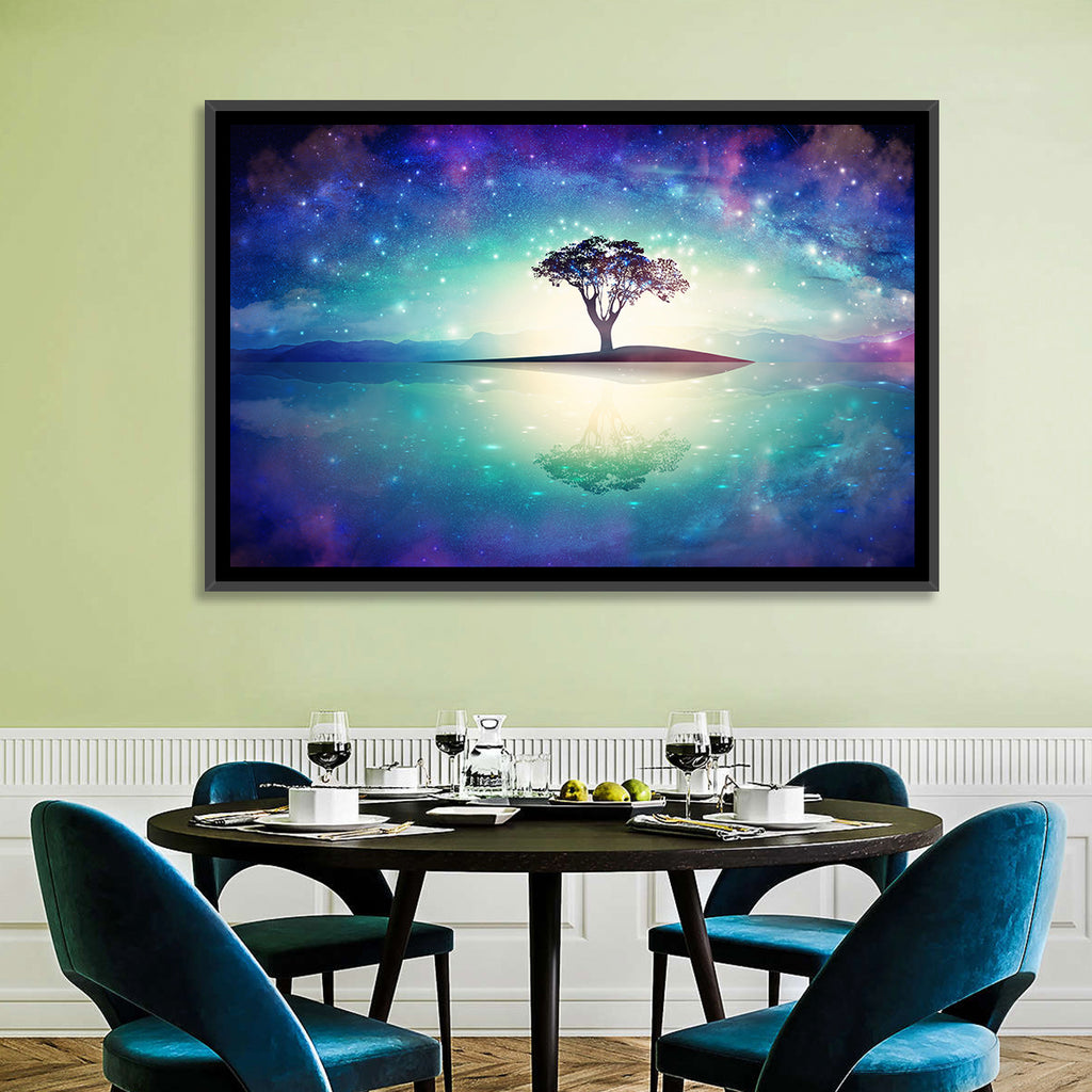 Glowing Island Tree Under Starry Nebula Wall Art
