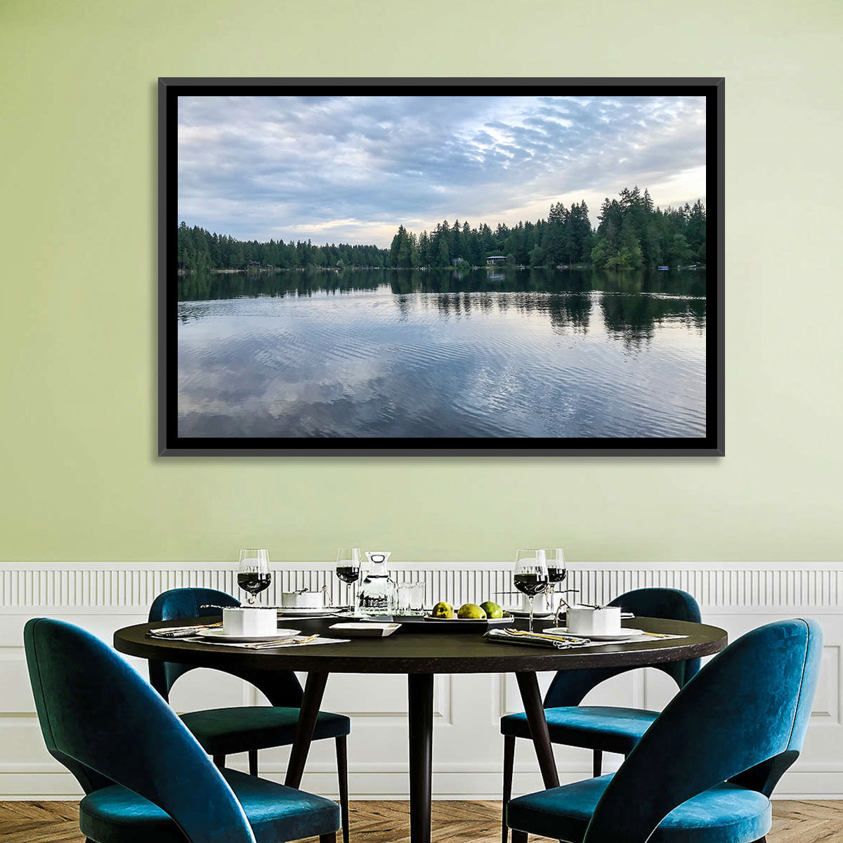 Beaver Lake Park Sunrise Reflection Wall Art in a room, landscape
