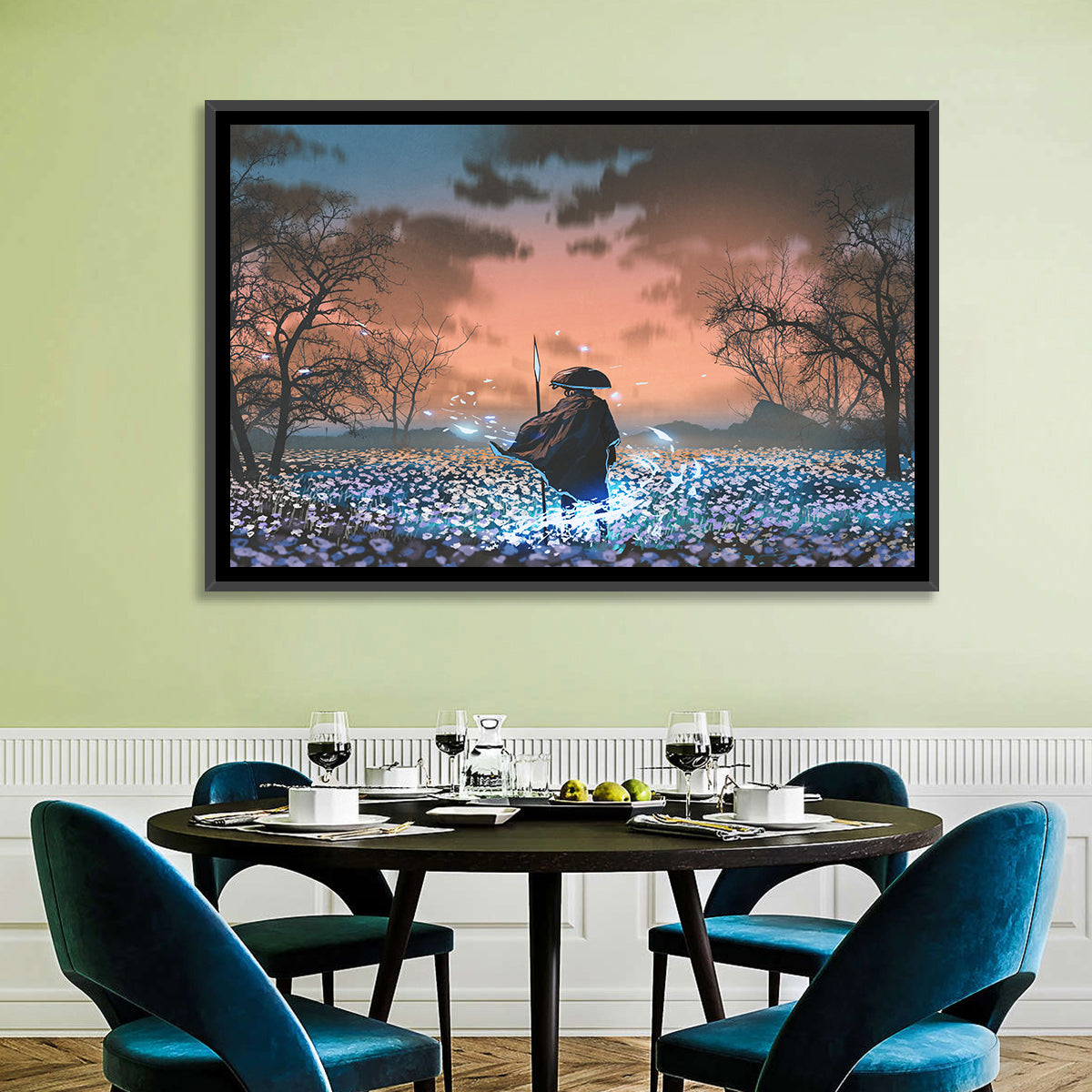 Straw Hat Samurai at Dusk Wall Art