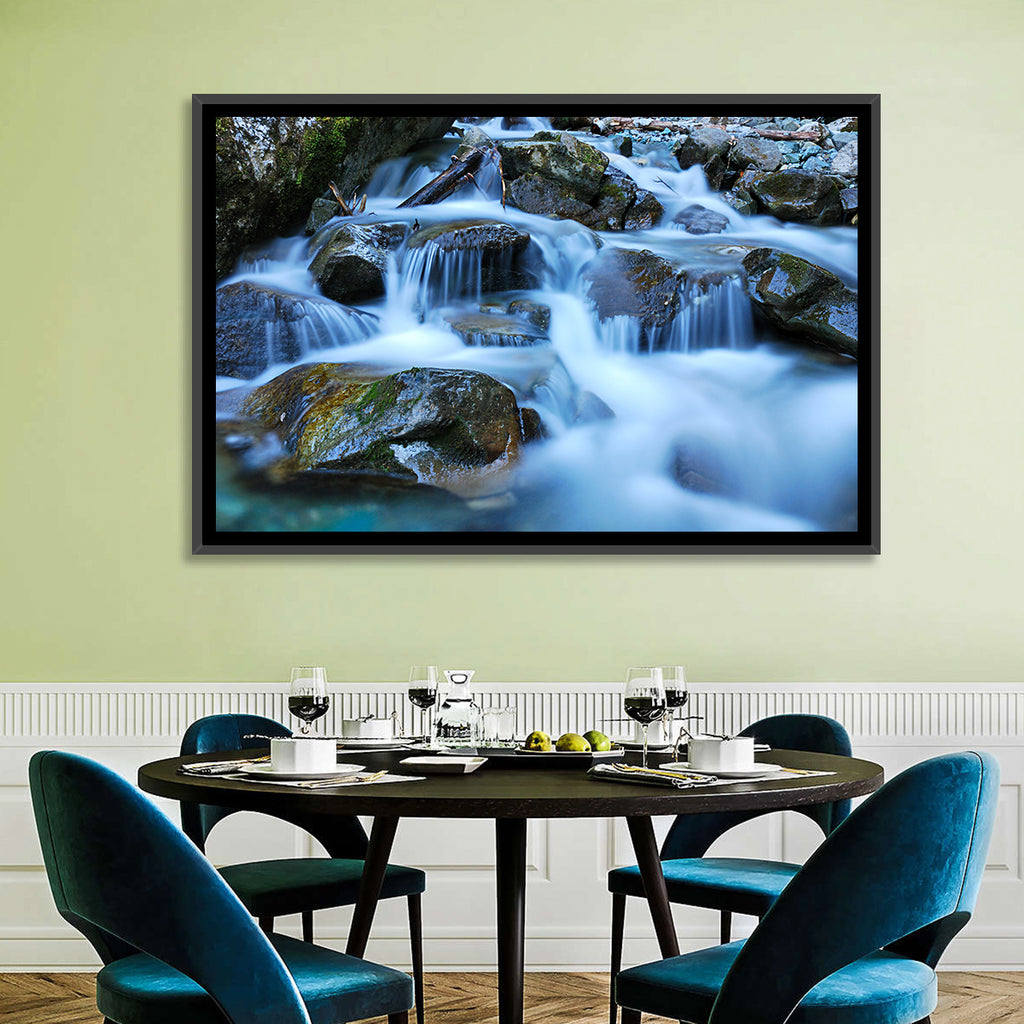 Mossy Rock Stream with Silky Waterfall Wall Art