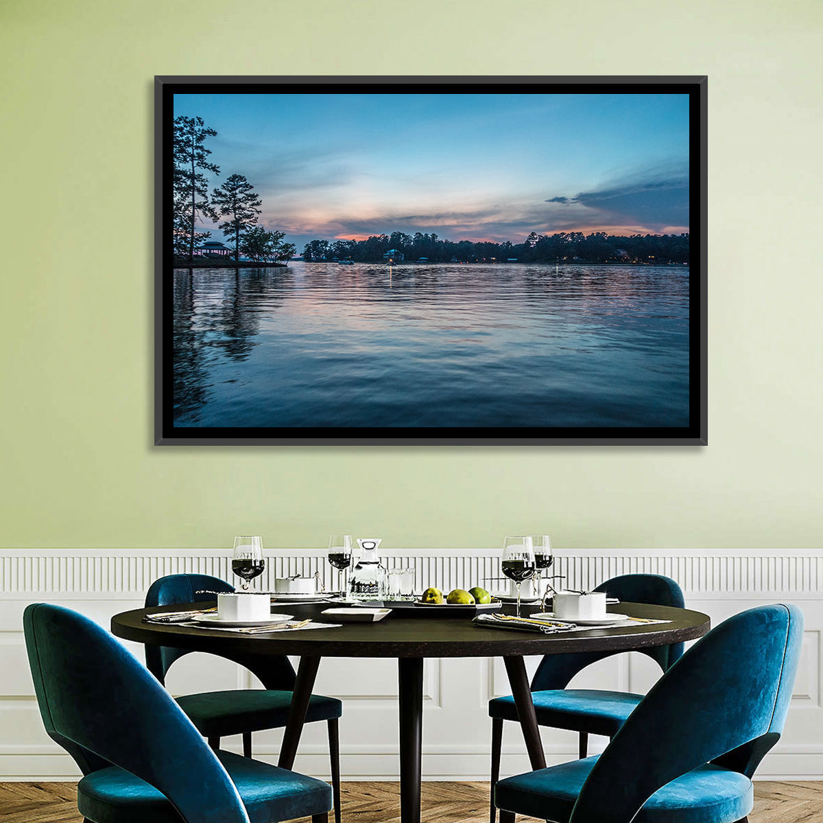 Lake Wateree Twilight Reflection Wall Art in a room, landscape