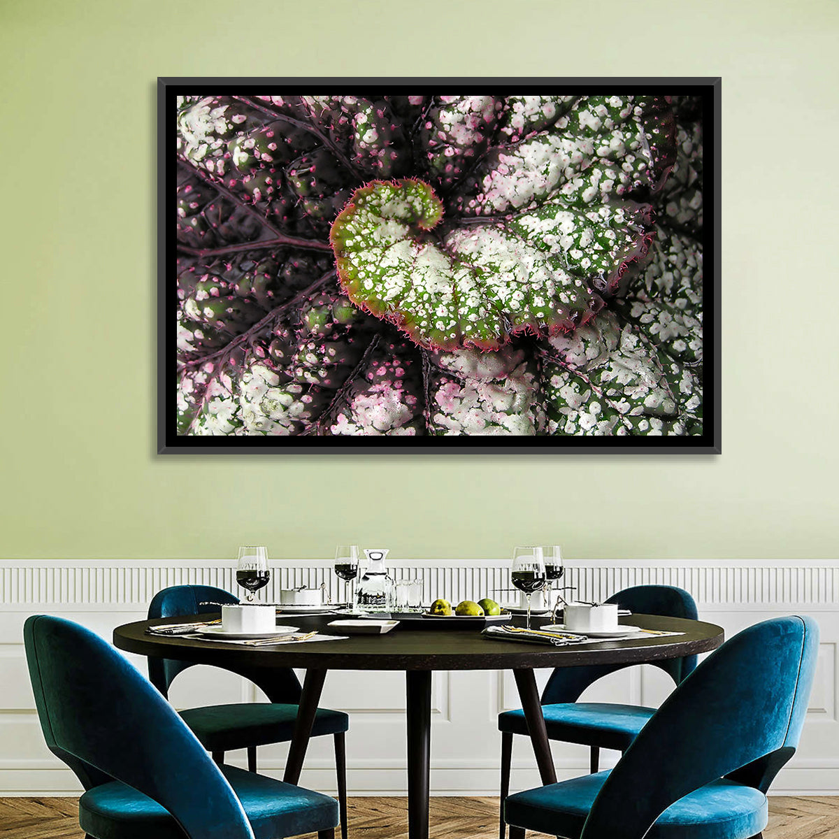 Begonia Leaf Spiral Geometry Wall Art in a room, landscape