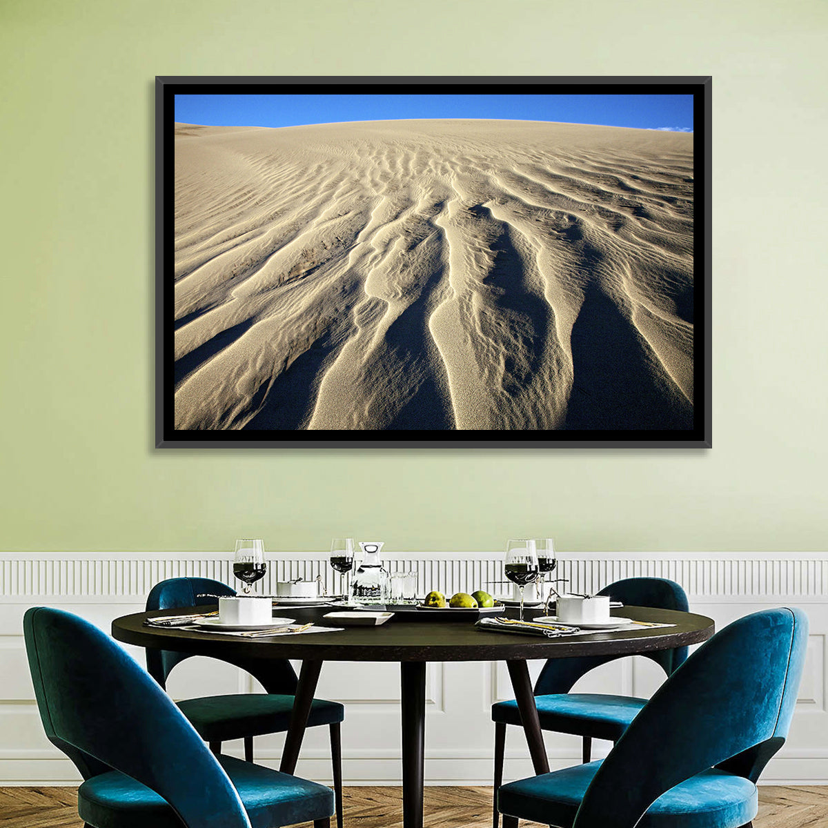 Endless Rippled Sand Dunes Wall Art in a room, landscape
