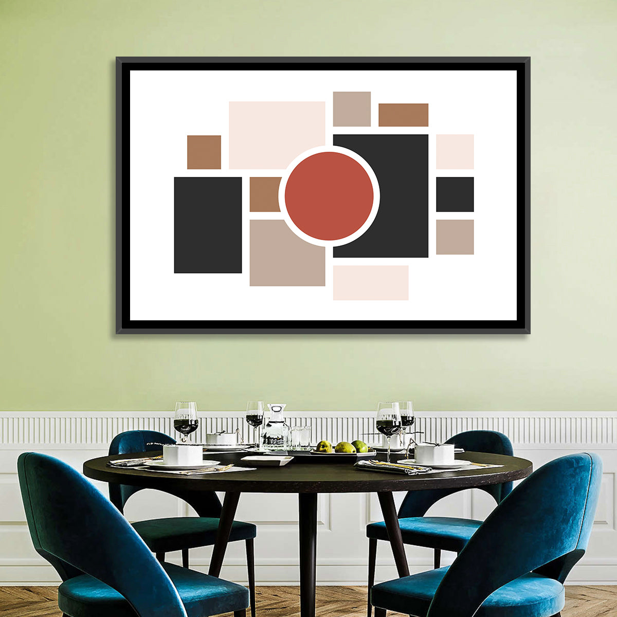 Terracotta Geometric Circle Composition Wall Art in a room, landscape