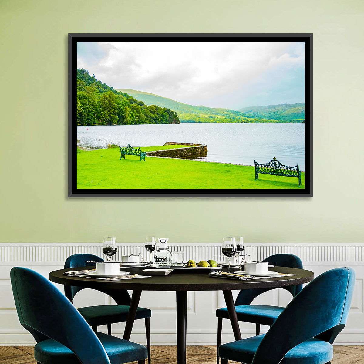Ullswater Lakeside Benches Wall Art in a room, landscape