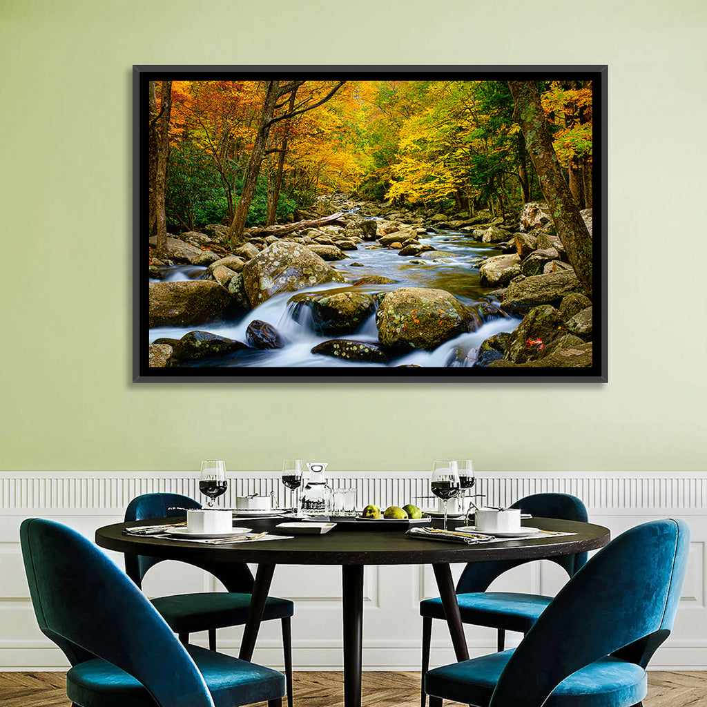 Autumn Stream Through Forest Wall Art