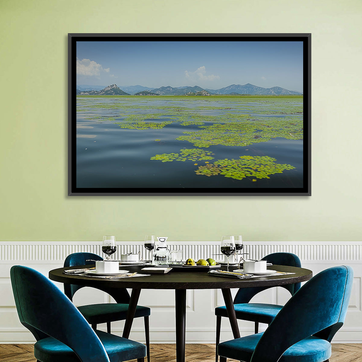 Lake Skadar Water Lilies Wall Art in a room, landscape