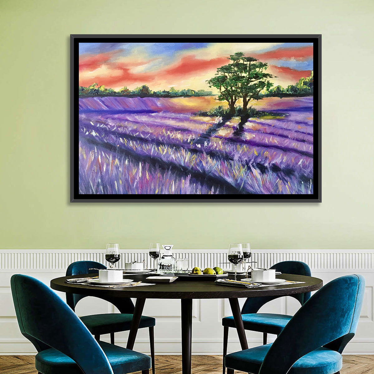 Lavender Field at Sunset Wall Art in a room, landscape