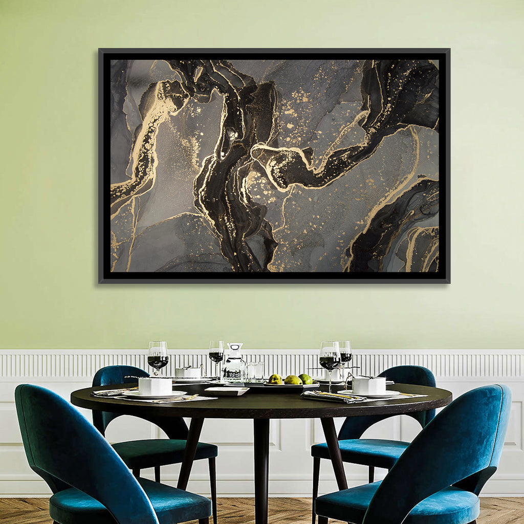Black and Gold Marbled Abstract Wall Art