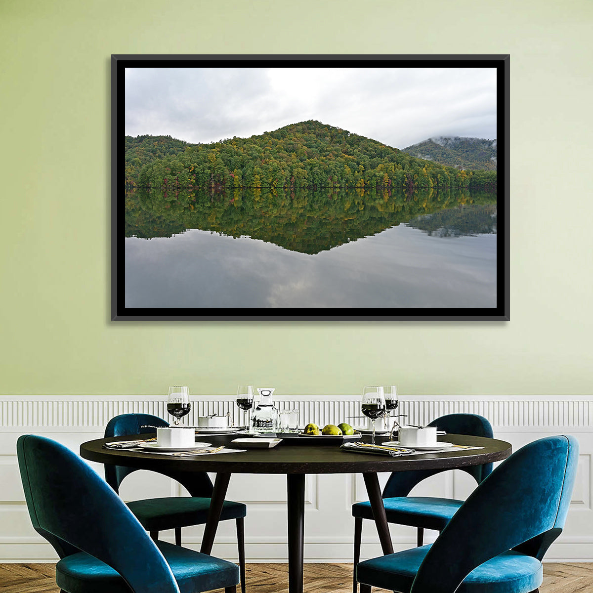 Calm Reflection at Lake Santeetlah Wall Art in a room, landscape