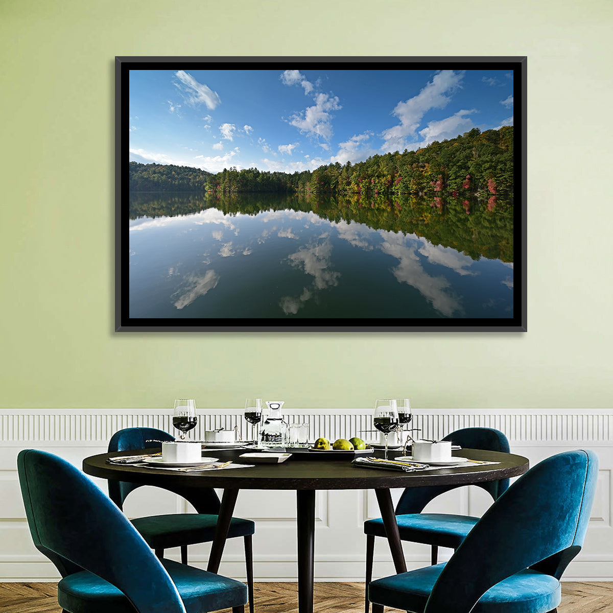 Autumn Reflection at Lake Santeetlah Wall Art in a room, landscape