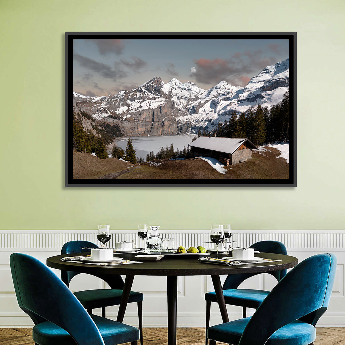 Oeschinensee Winter Landscape Wall Art in a room, landscape