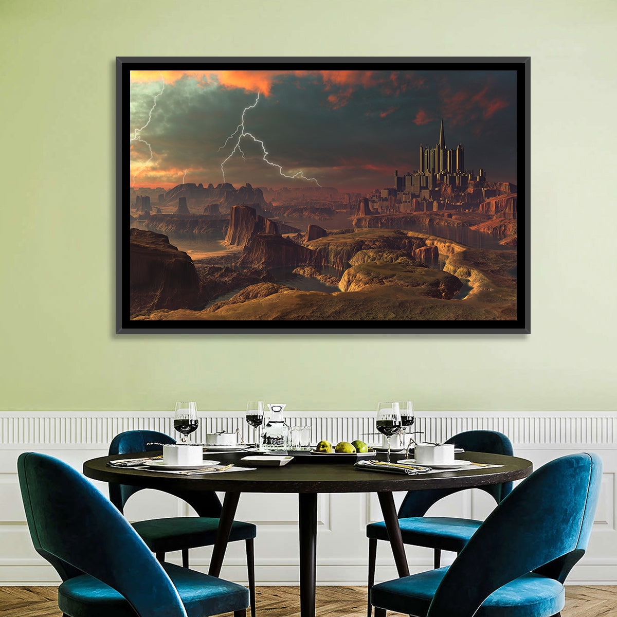 Dusk Storm Over Alien Fortress Wall Art