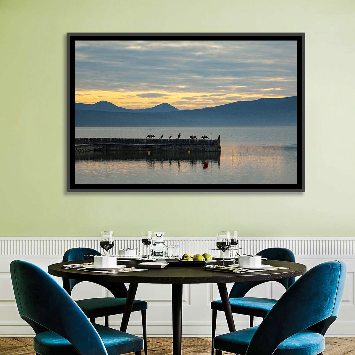 Lake Vrana Pier at Sunset Wall Art in a room, landscape