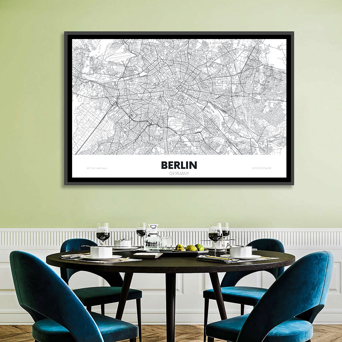 Berlin Street Network Map Wall Art in a room, landscape