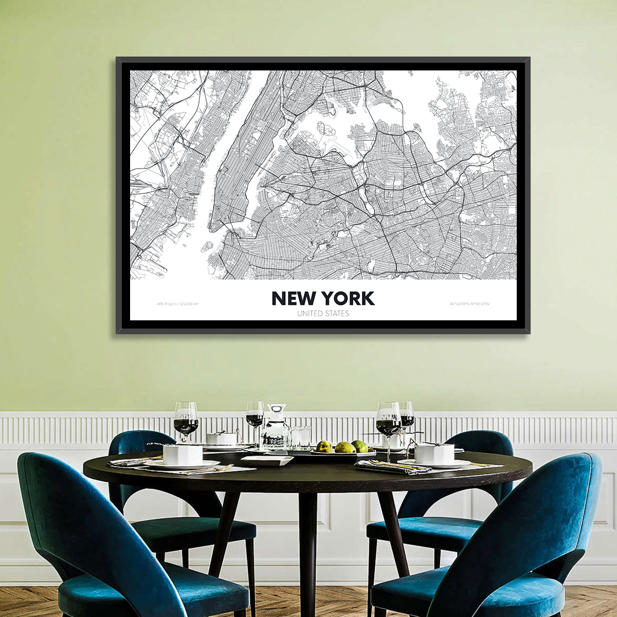 New York Street Grid Map Wall Art