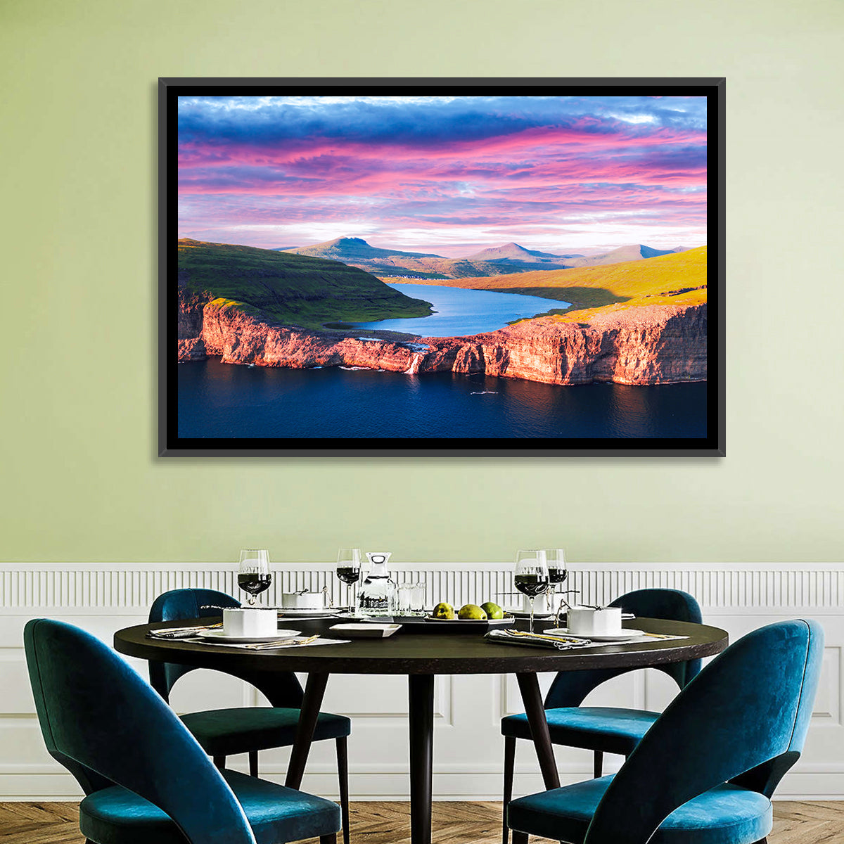 Sørvágsvatn Sunset Wall Art in a room, landscape