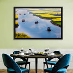 Spring River Rowboats in Rapeseed Fields Wall Art
