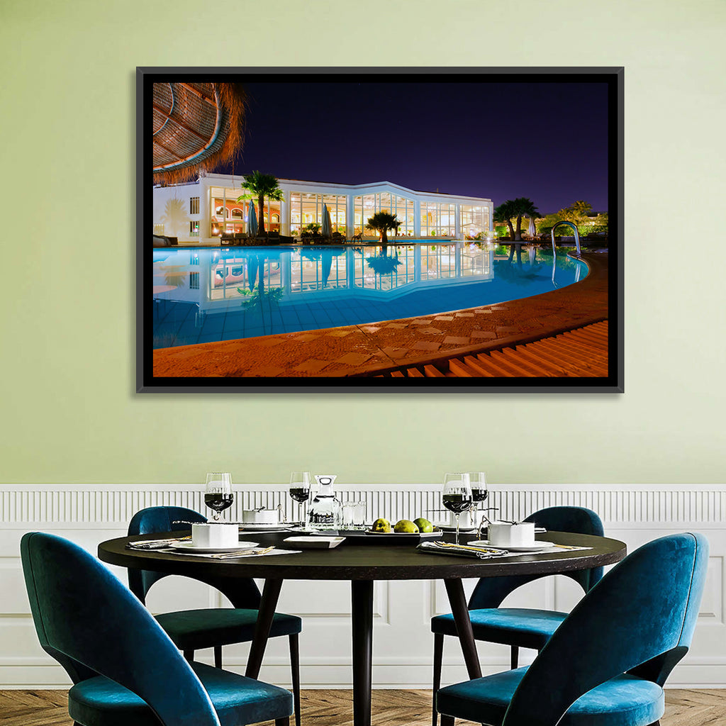 Moonlit Resort Pool Reflection Wall Art