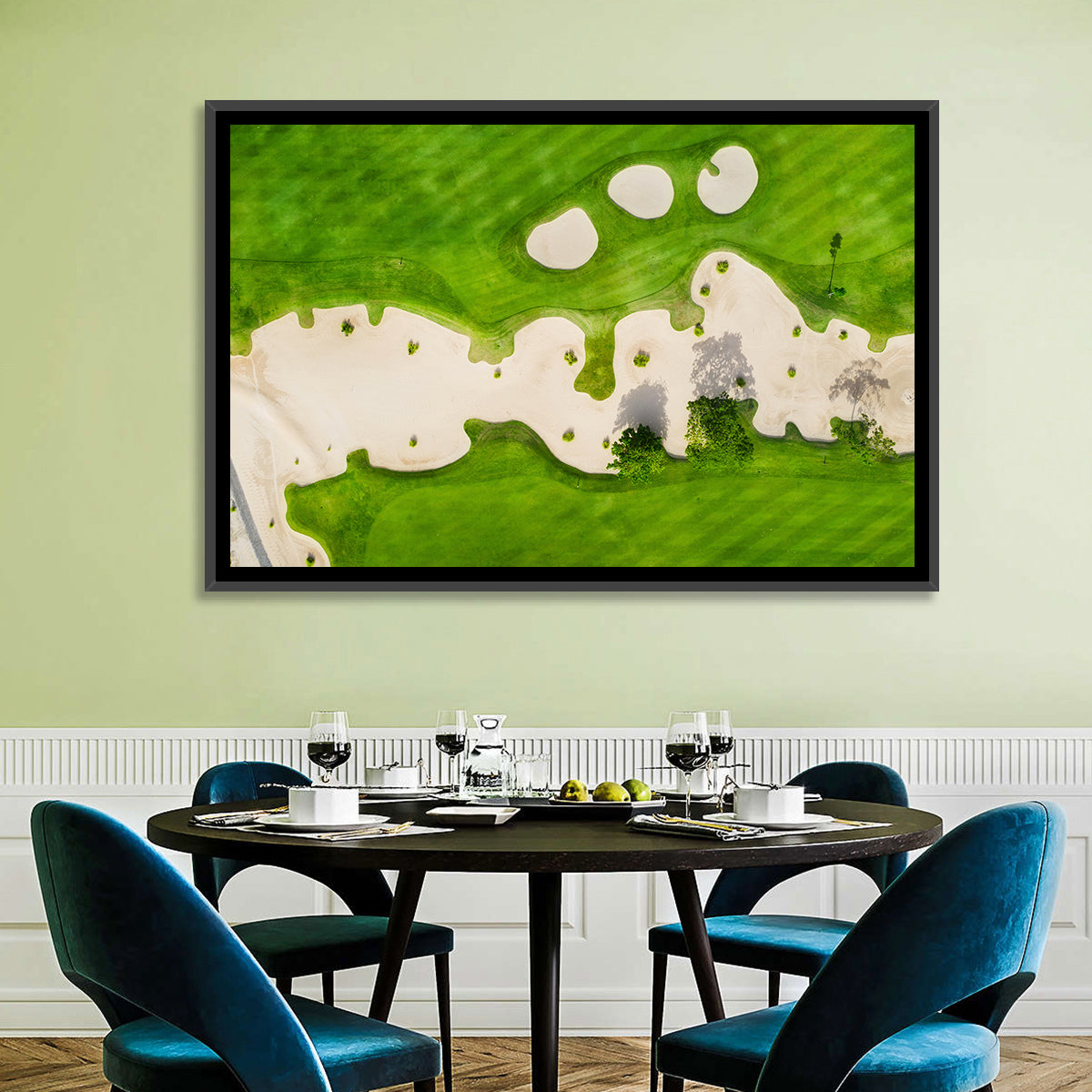 Aerial Golf Course Landscape Wall Art in a room, landscape