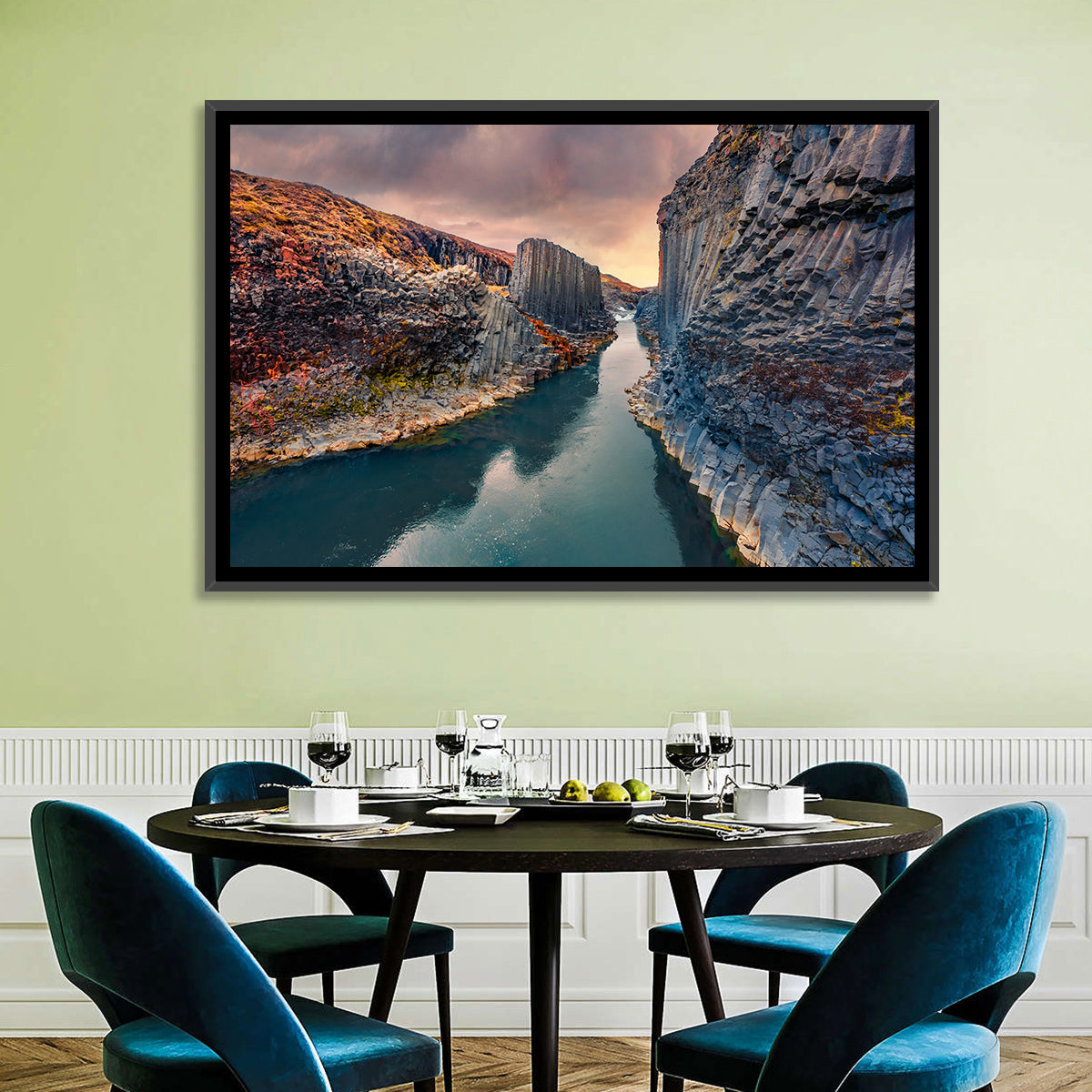 Studlagil Canyon at Sunset Wall Art in a room, landscape