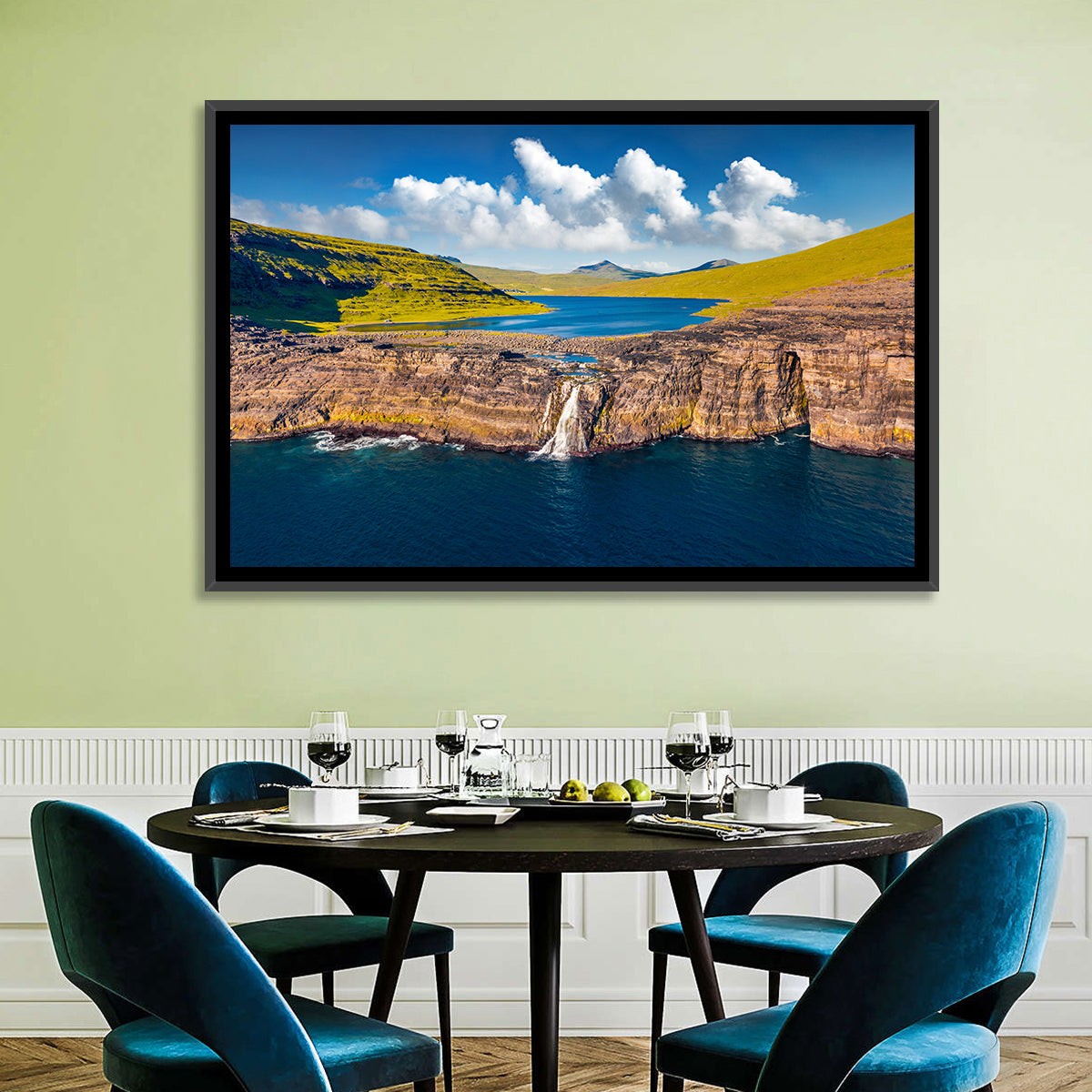 Mulafossur Waterfall Gasadalur Wall Art in a room, landscape