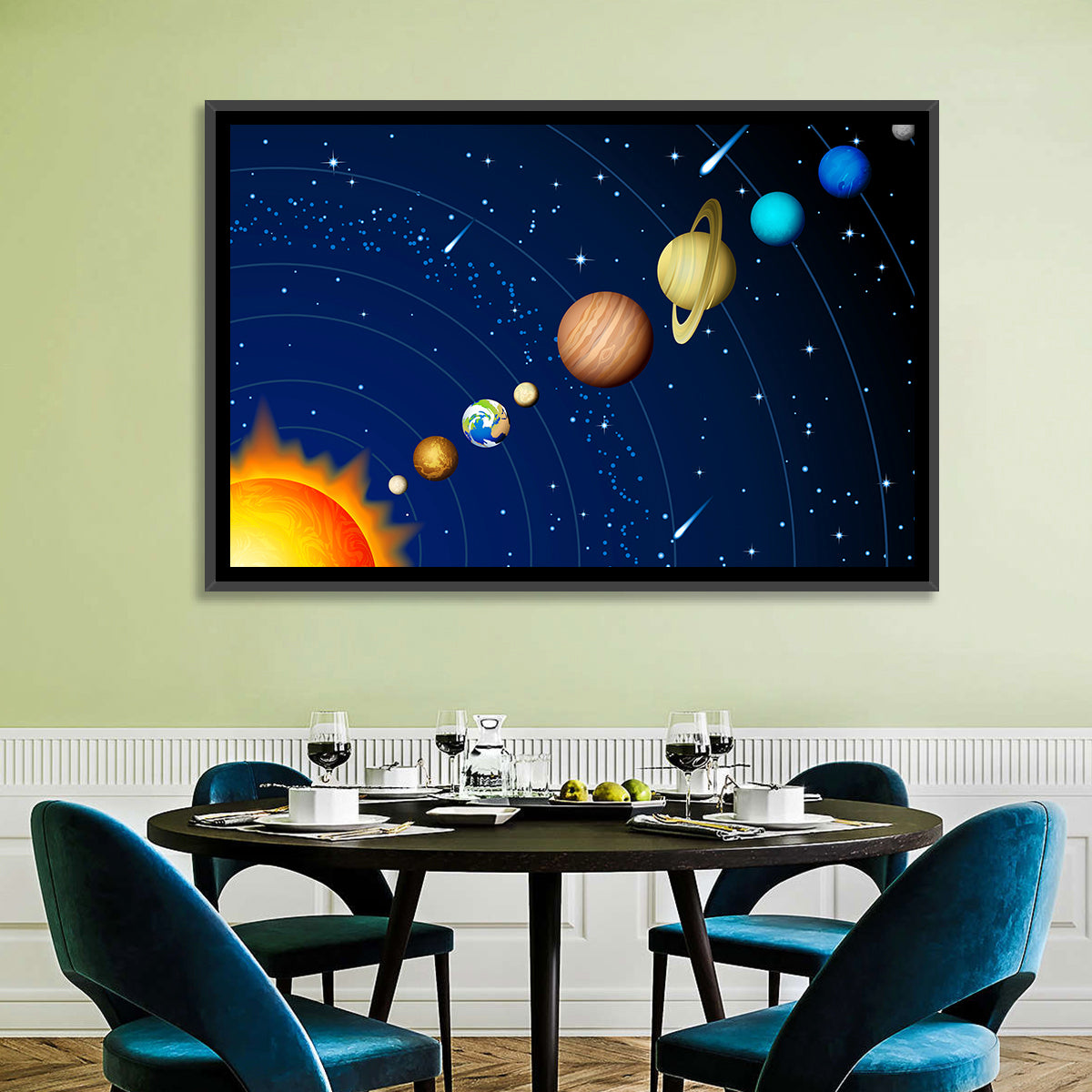 Diagonal Solar System Illustration Wall Art