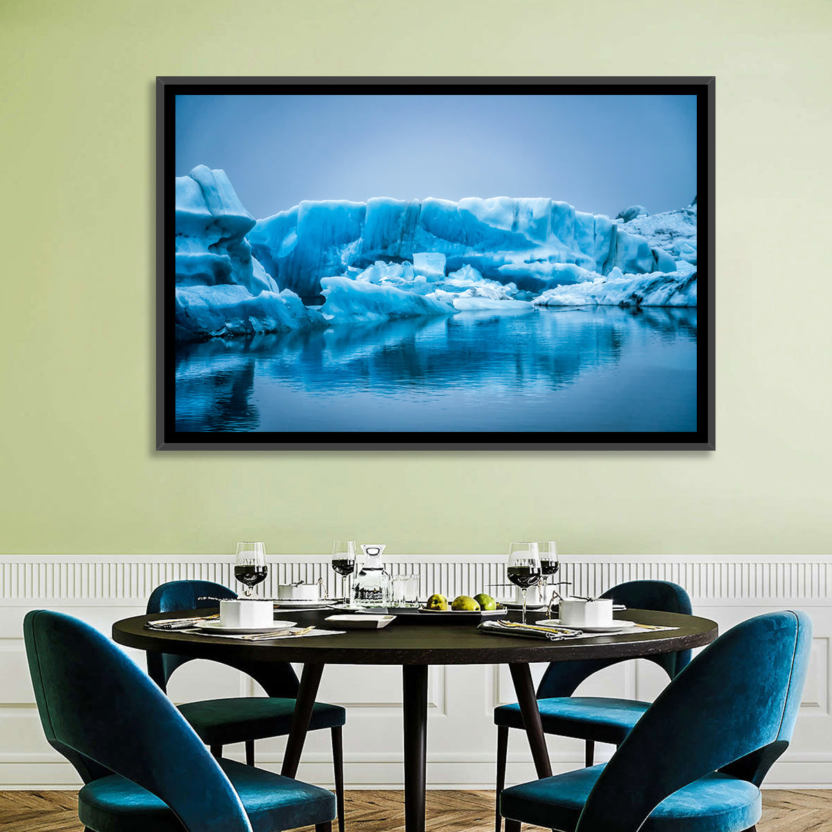 Icebergs in Jokulsarlon Wall Art in a room, landscape