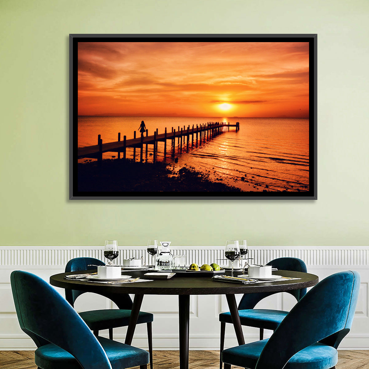 Kampot Pier at Sunset Wall Art in a room, landscape