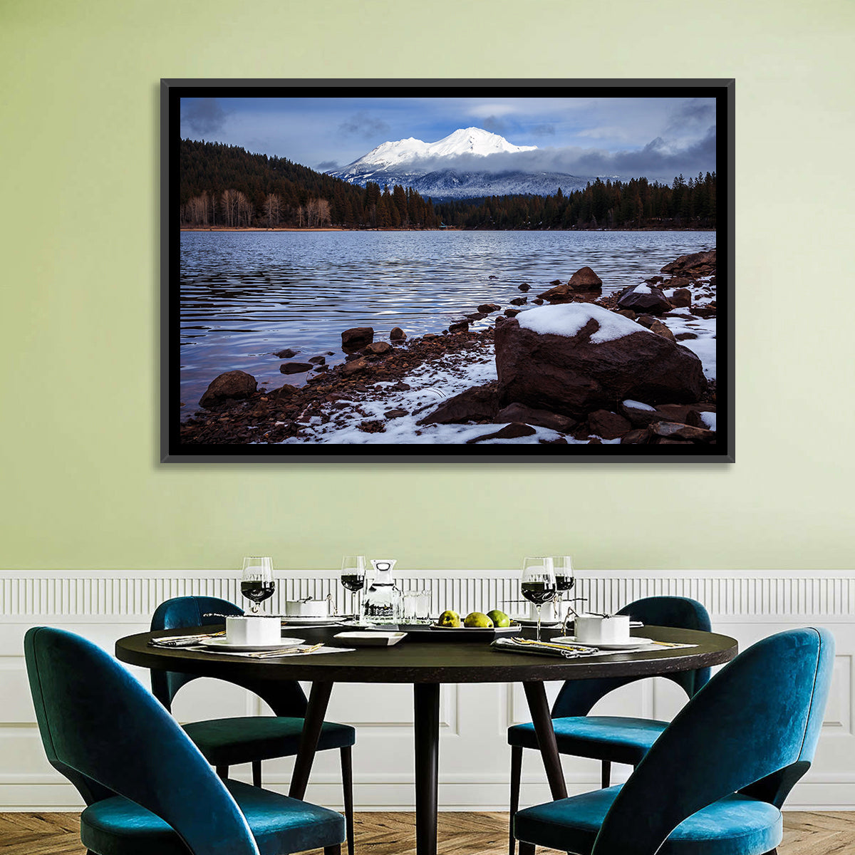 Mount Shasta and Lake Siskiyou Wall Art in a room, landscape