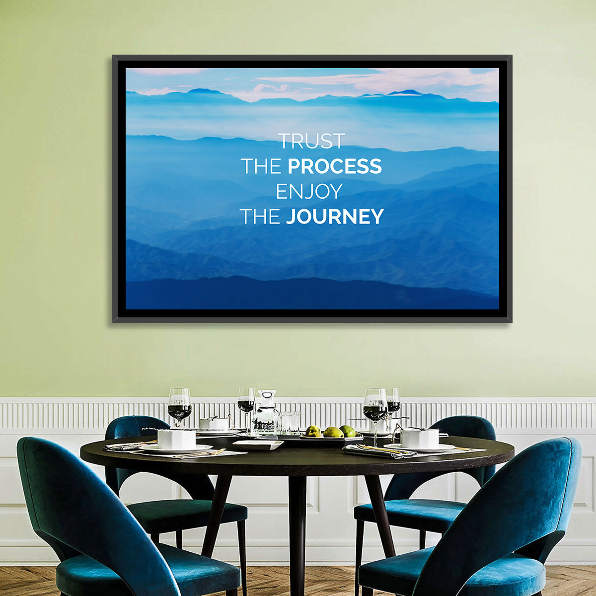 Trust the Process Mountain Layers Wall Art in a room, landscape