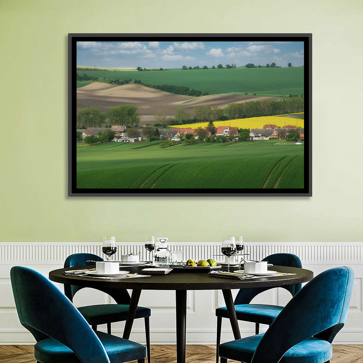 Gentle Moravian Hills Wall Art in a room, landscape