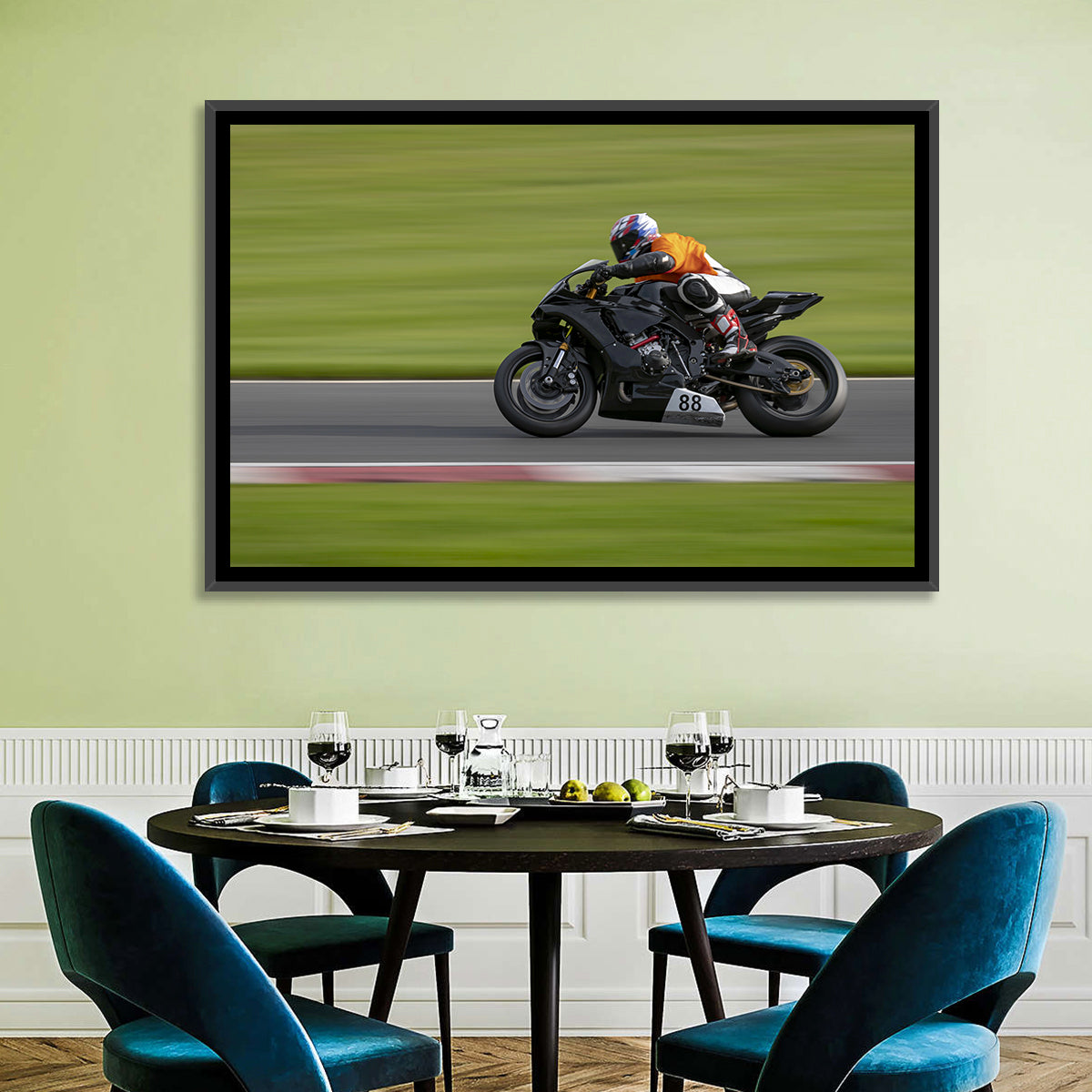 Motorcycle Racer No. 88 Wall Art in a room, landscape