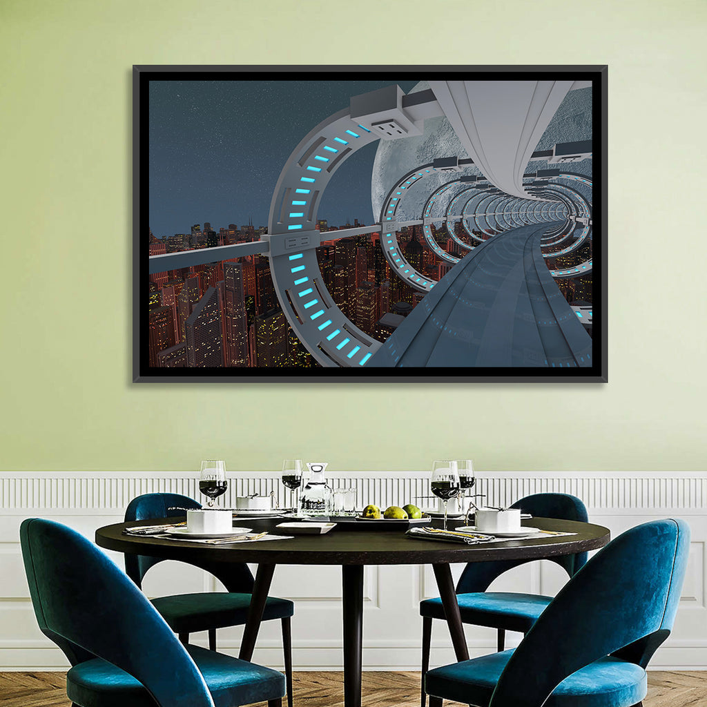 Futuristic City Tunnel with Moon Wall Art