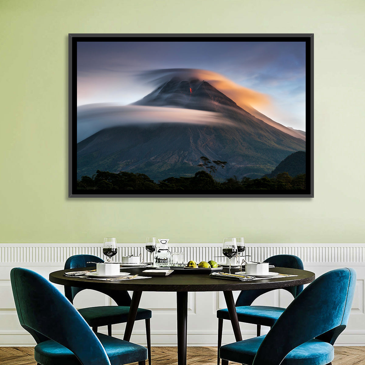 Mount Merapi at Dusk Wall Art in a room, landscape