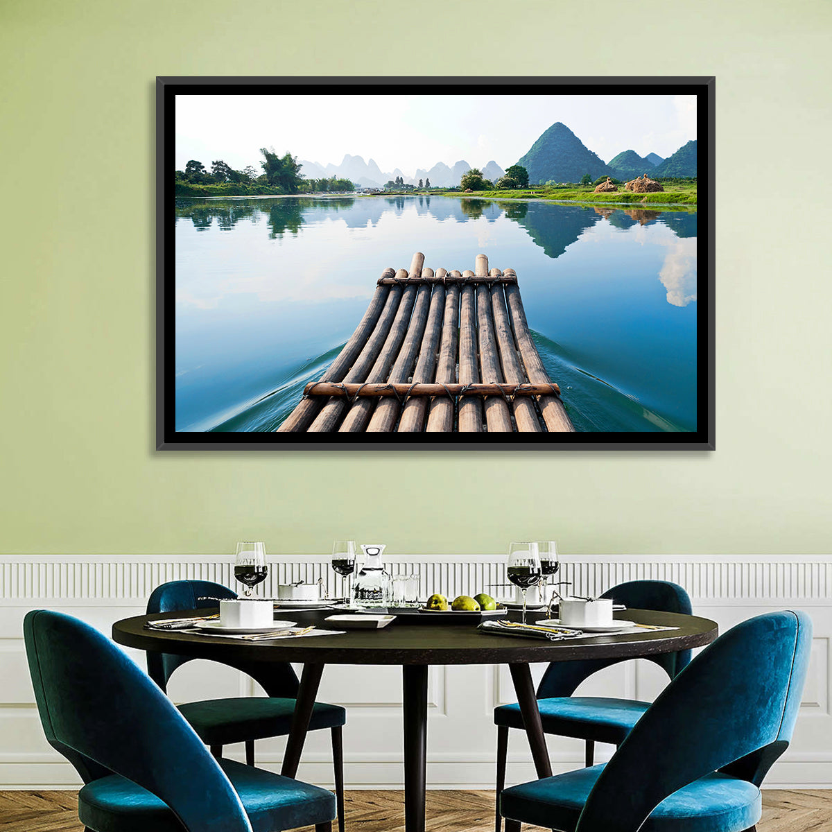 Li River Bamboo Raft, Guilin Wall Art in a room, landscape