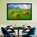 Golden Hay Bales in Green Field Wall Art