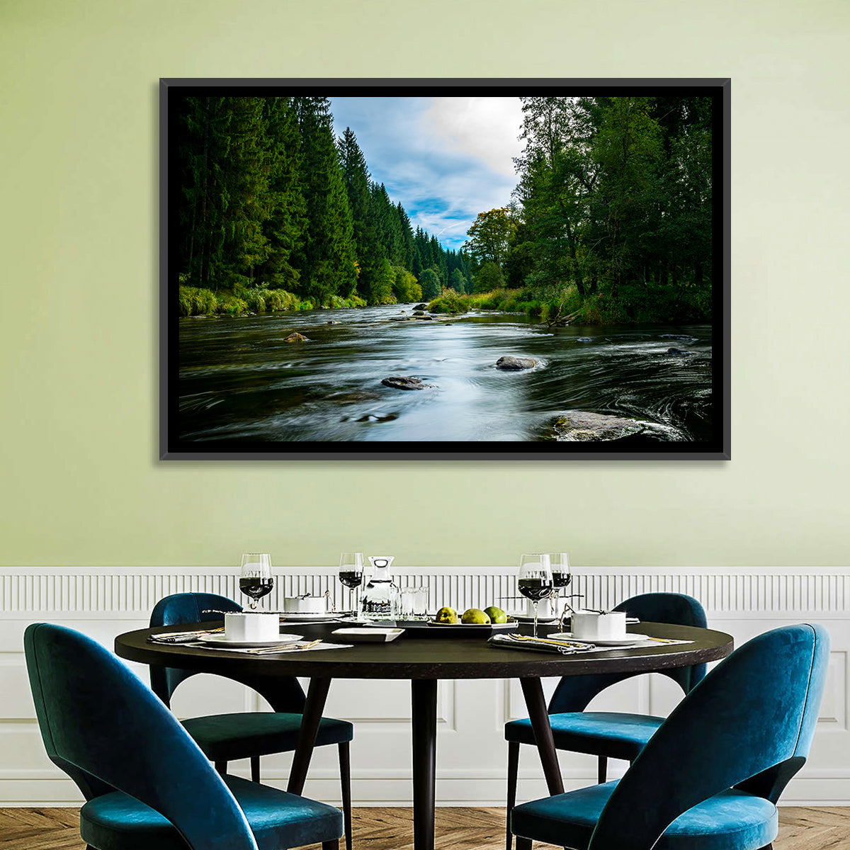 Bavarian Forest River Wall Art in a room, landscape