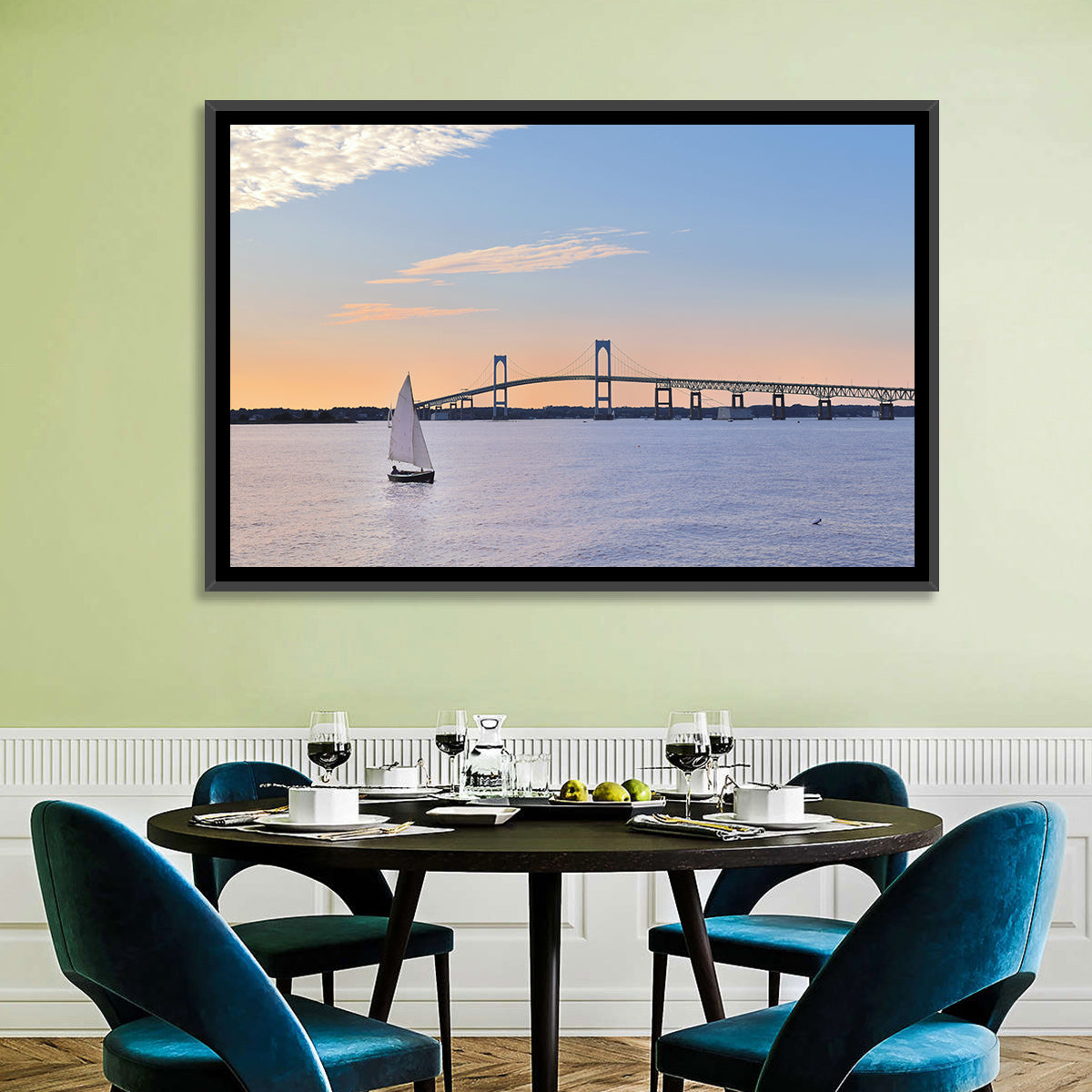 Newport Bridge at Sunset Wall Art in a room, landscape