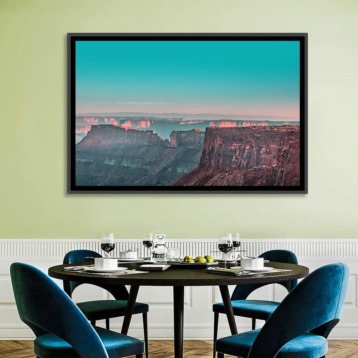 Sunlit Canyon Rim at Dusk Wall Art in a room, landscape