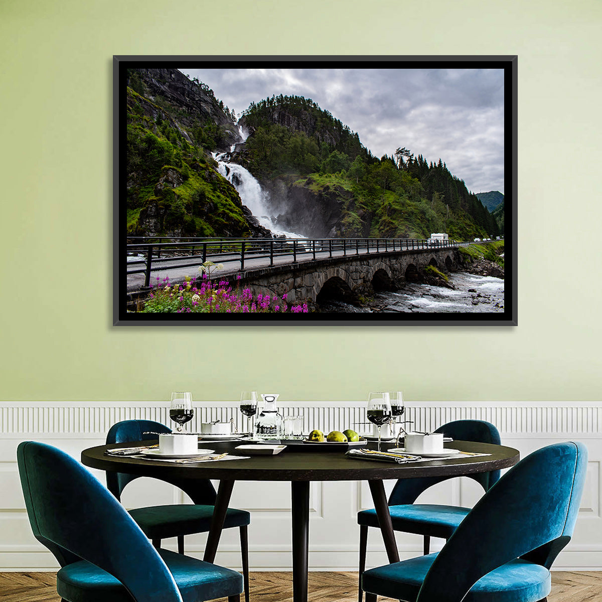Låtefossen Stone Bridge and Waterfall Wall Art