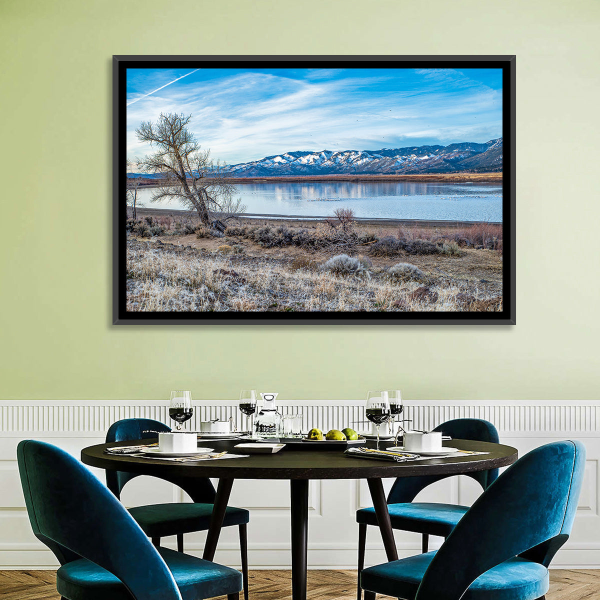 Winter Washoe Lake Morning Wall Art in a room, landscape