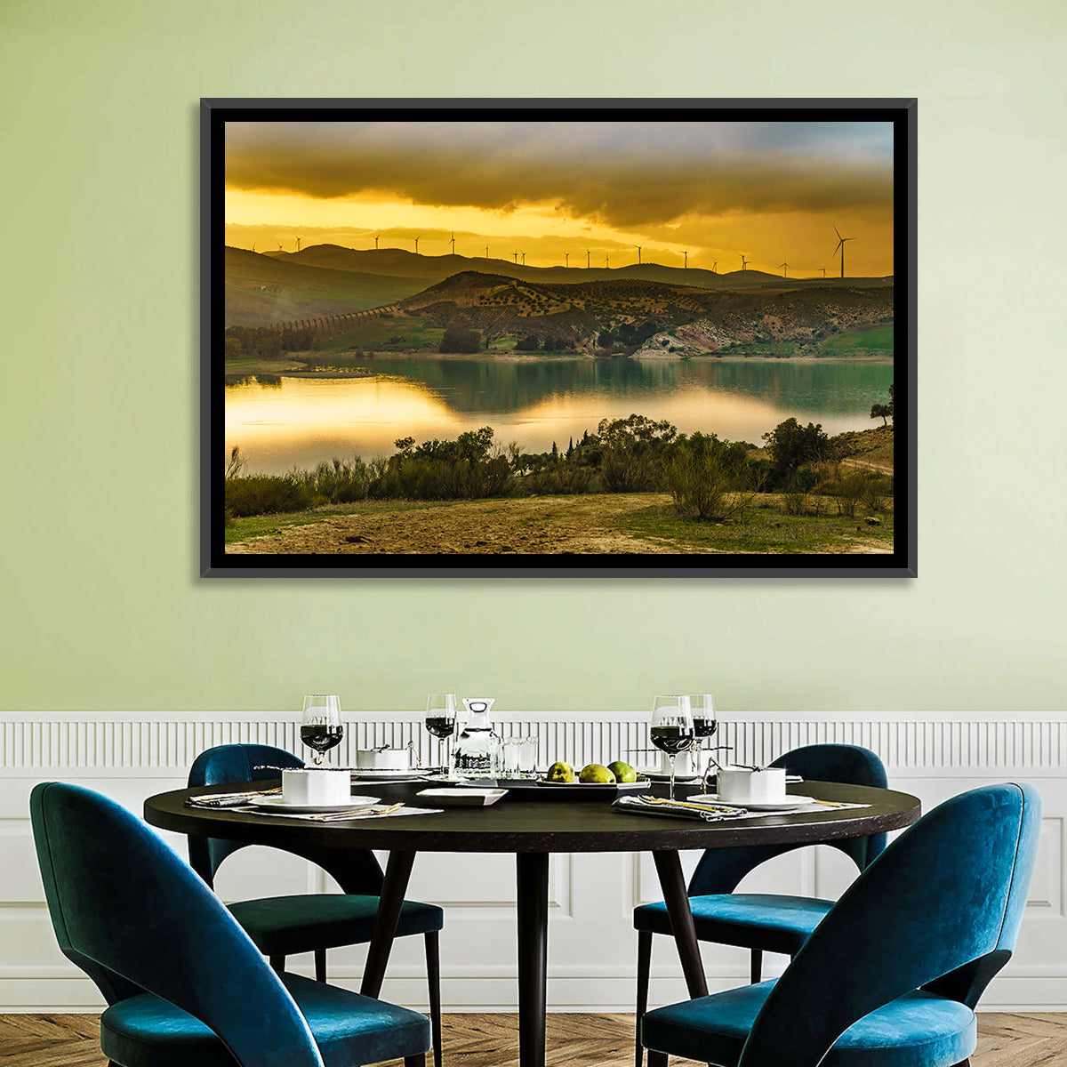 Andalucia Wind Farm at Golden Hour Wall Art in a room, landscape