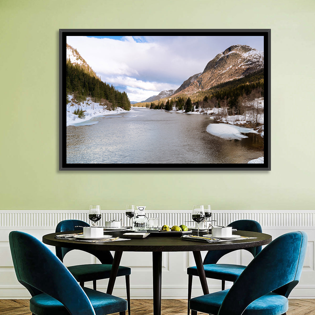 Grungevatn Winter River and Lake Wall Art in a room, landscape